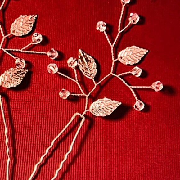 Bridal Hair Pieces, Set of 2, Imitation Crystal, Rose Gold Color - Picture 3 of 4